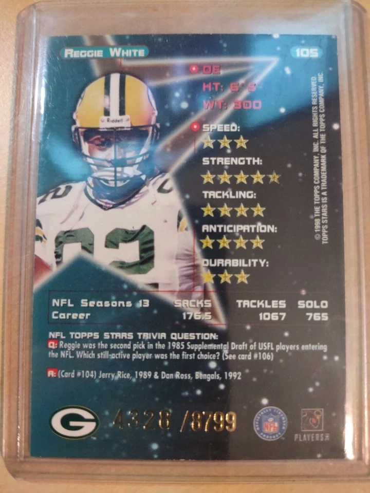 1998 Reggie White Topps NFL Stars #105 Numbered 4328/8799 - Image 2 of 2