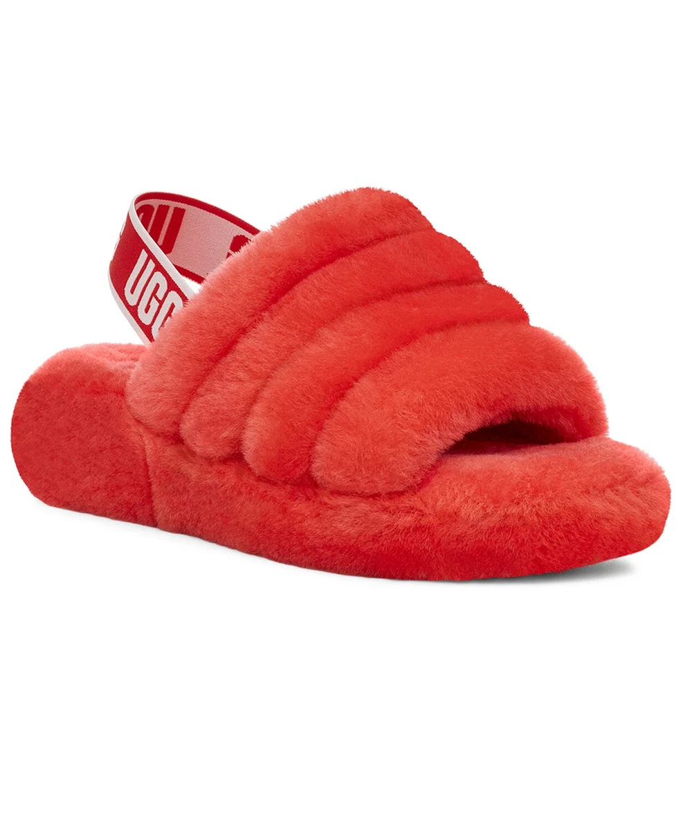 NEW UGG WOMENS FLUFF YEAH RED CURRANT SLIPPER SLIDES SIZE 5 6 7