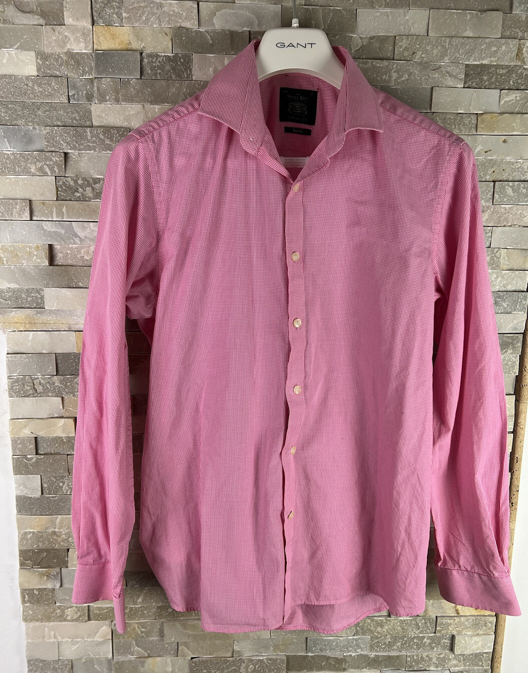 FILA Camicia a quadri rosa The Savile Row Company uomo taglia 16 colletto slim fit