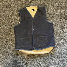 Vintage 1970s Mens Roebucks Sherpa Lined Denim Vest Size Large