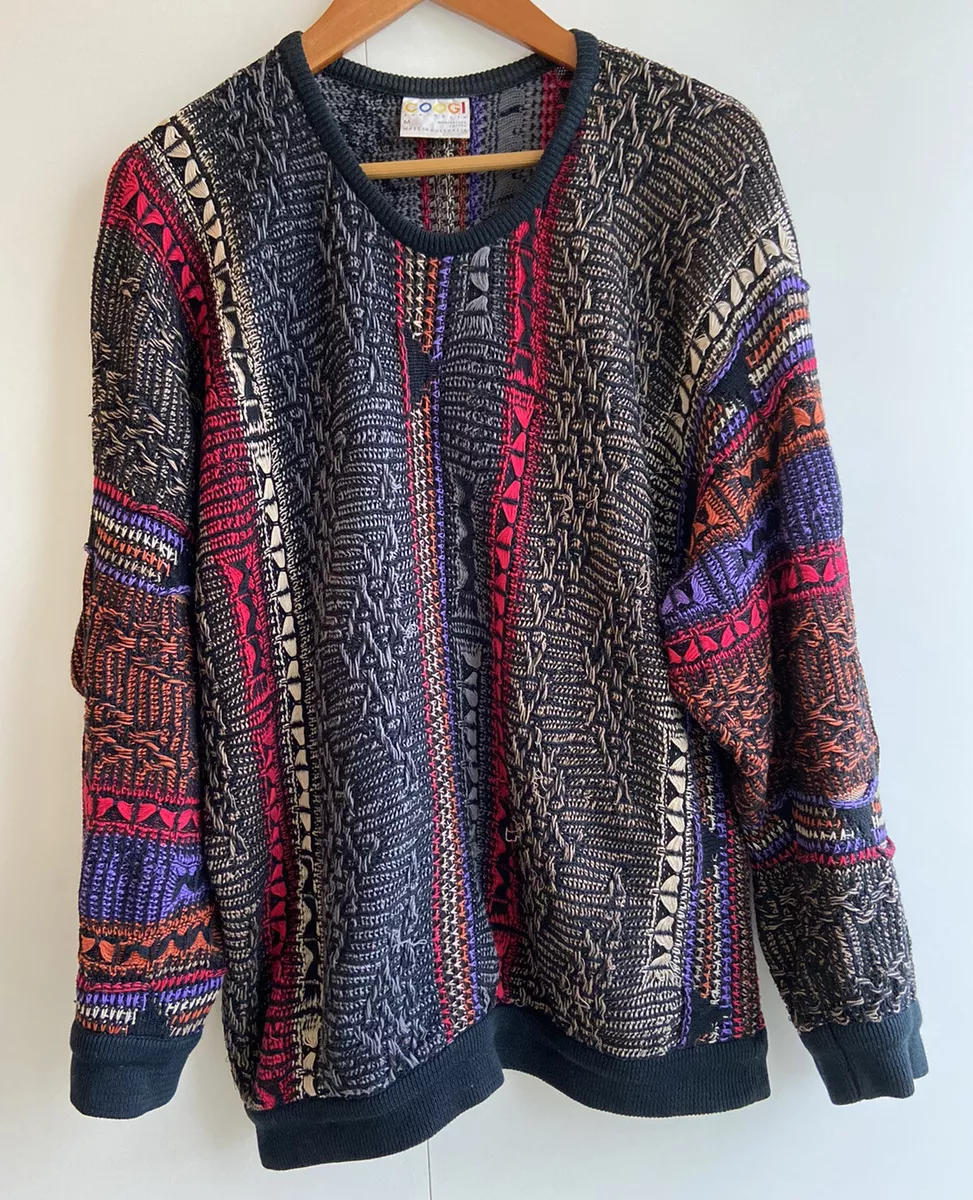 COOGI Sweater Vintage 90s Mens Med (Fits L) Authentic Abstract Color Cotton Knit