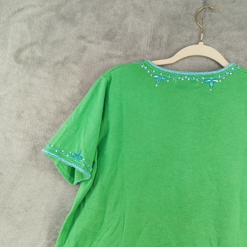 Vintage Quacker Factory M(8-10) Sweater Intricate Beading Flamingo Green V-neck - Picture 12 of 14