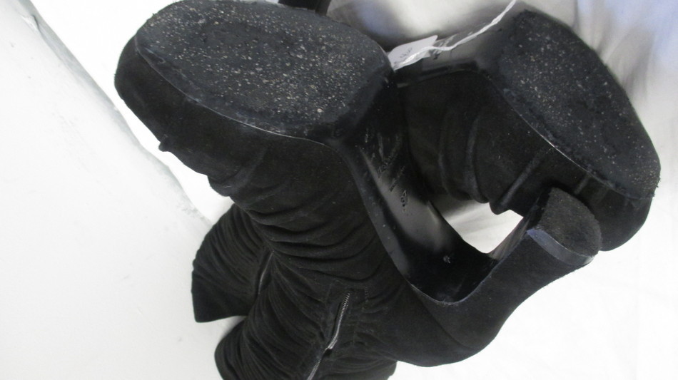 SAINT LAURENT YSL STIVALI AL GINOCCHIO SEXY AL GINOCCHIO NERI ARRICCIATI TAGLIA 37 US 7