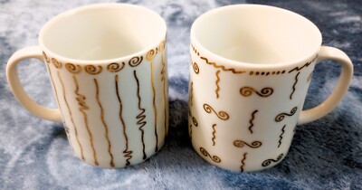 Set of 2 8oz. Gold Swirl Mugs Centurion Collection Japan