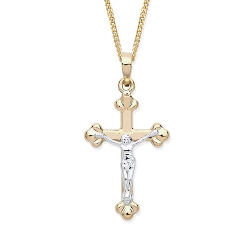 9ct Yellow \u0026 White Gold Crucifix Cross 