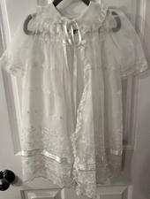 Vintage 50s Baby Girl White Embroidered Lace Trim Tie Front dressing gown EUC