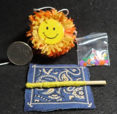 Smiley Face Pinata Polo Bandana Orange Yellow Double Sided Party 1:12 Mini 6927