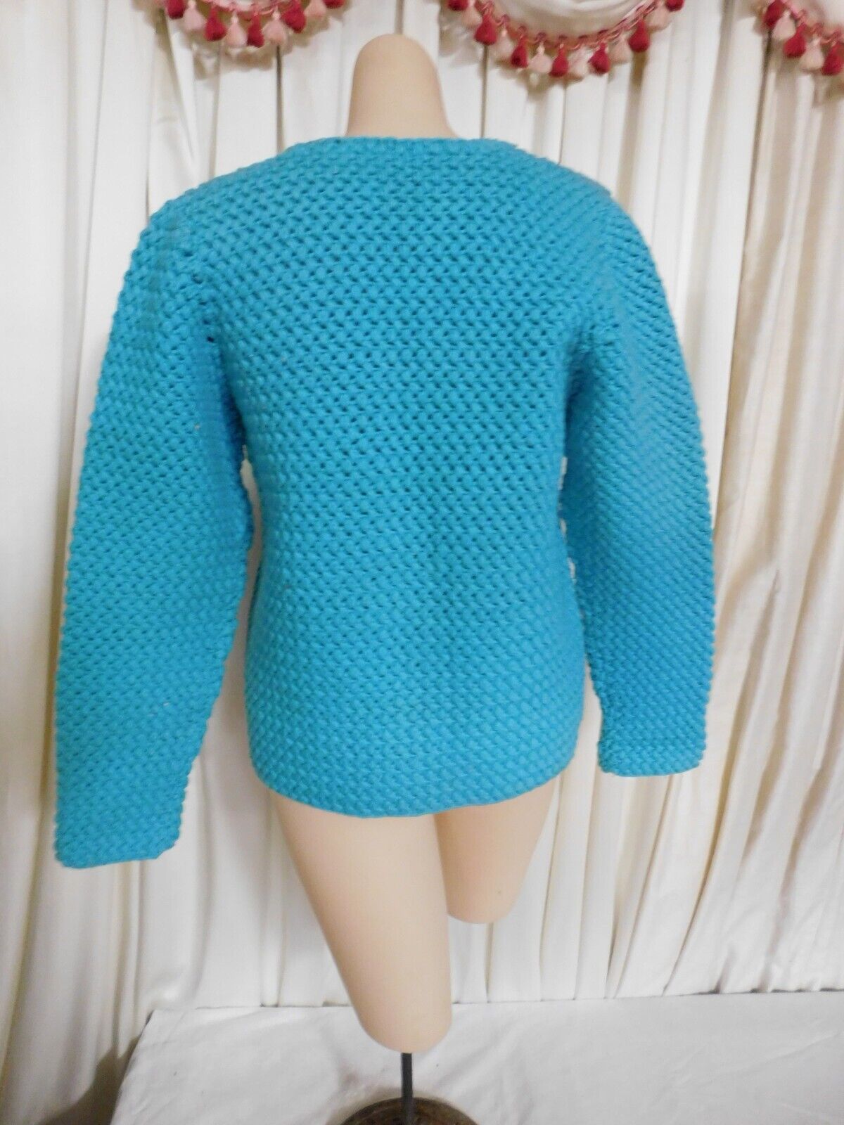 Vintage Sweater Cardigan Button Up Turquoise 38" … - image 4