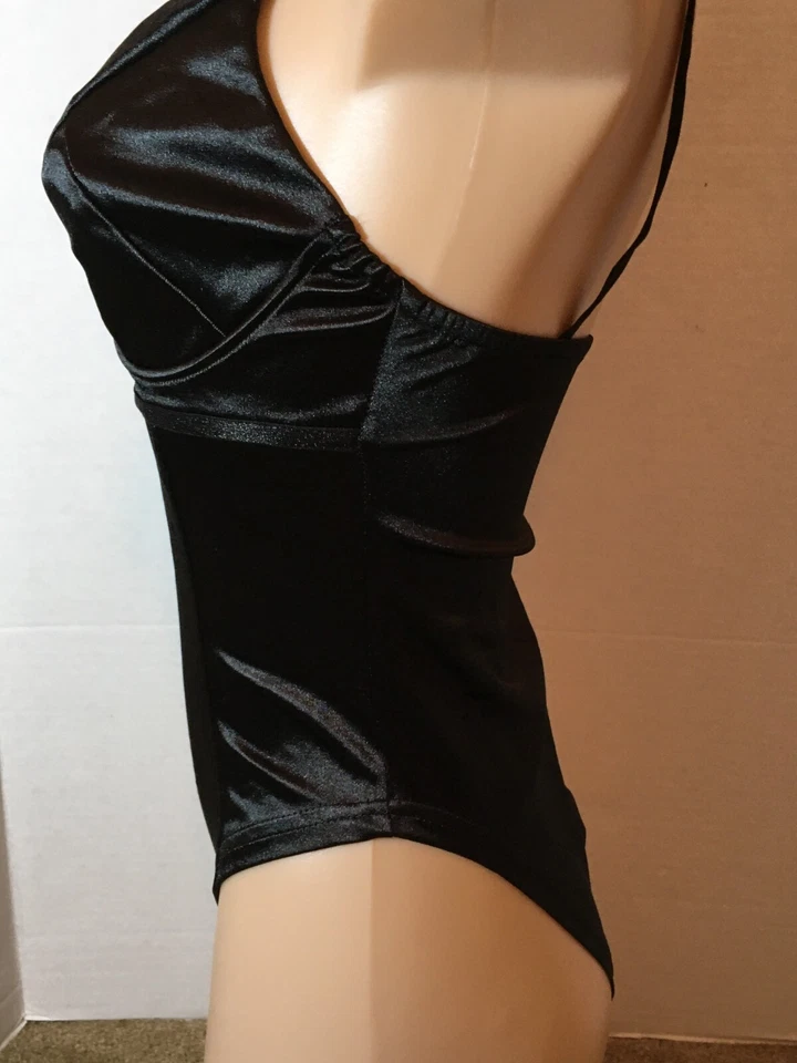 Nuevo Sexy SEGUNDA PIEL SATINADO Body Peluche Negro Líquido SUAVE Brillante Capricho Foto 2 de 4