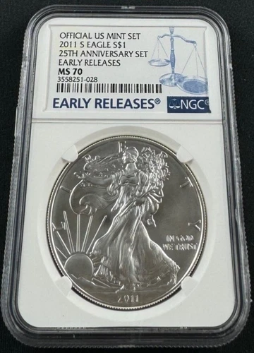 2011 S AMERICAN SILVER EAGLE 25TH ANNIVERSARY SET NGC MS 70 EARLY RELEASES