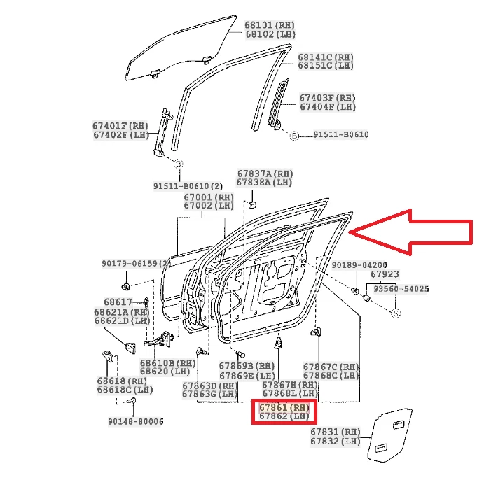 Juego de tiras meteorológicas delanteras derecha izquierda OEM Toyota Aristo JZS160/161 Lexus GS300/400/430 Foto 2 de 4