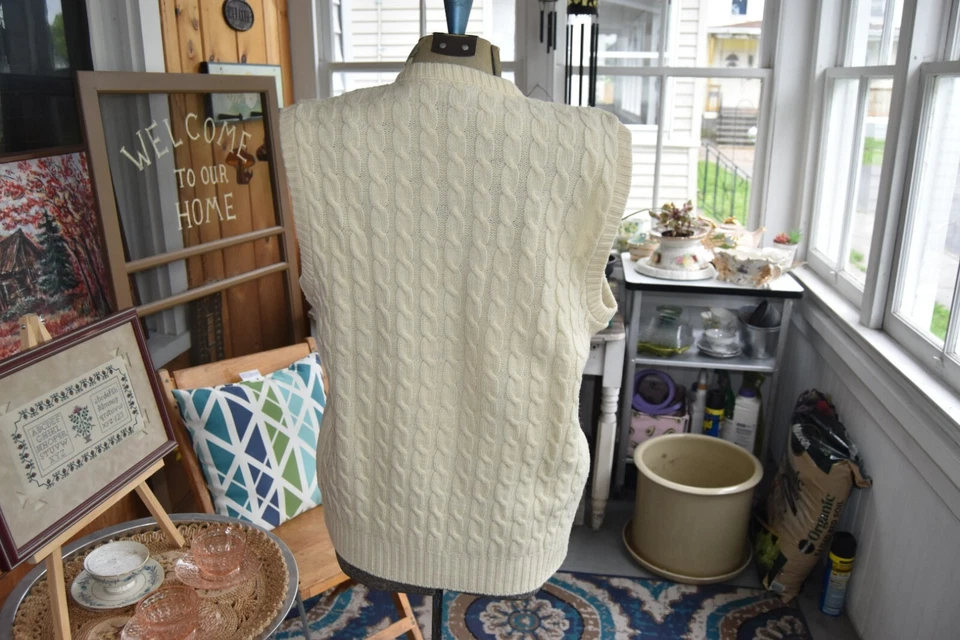 Chaleco Lord Jeff Marfil Vintage Años 80 100% Acrílico Tejido con Cable Para Hombre Hecho en EE. UU. XL Foto 3 de 4