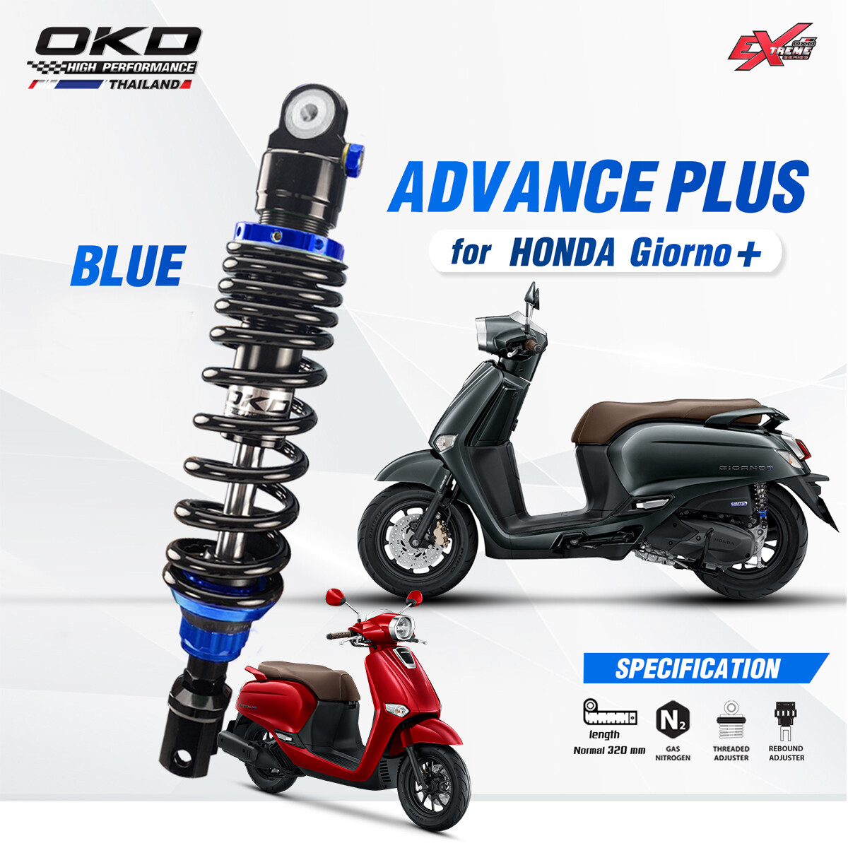 Advance Plus 320mm Blue Gas Shocks Absorber Fits Honda Giorno 125+ 
