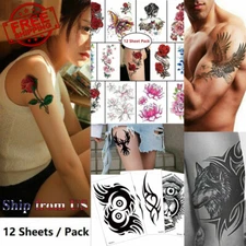 ON SALE!! 12 Pcs/Set Temporary Tattoo Sticker Waterproof Fake Tatoo Body Art US