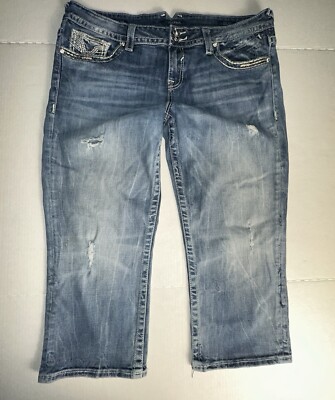 VIGOSS women’s Capri Jeans Embellished flap New York Plus size 15/16 L21 