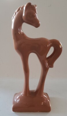 Vintage Satin Glazed Ceramic Mauve Horse/Filly Figurine Unmarked 11.5 in. Tall