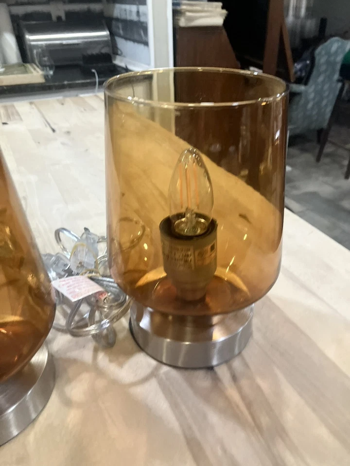 "Juego de 2 lámparas de acento lámparas de mesa base metálica 8"" H" Foto 4 de 4