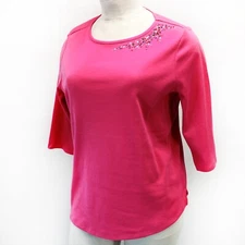 Quacker Factory Plus Pink Rhinestone Boat Neck Shirt Top 1X