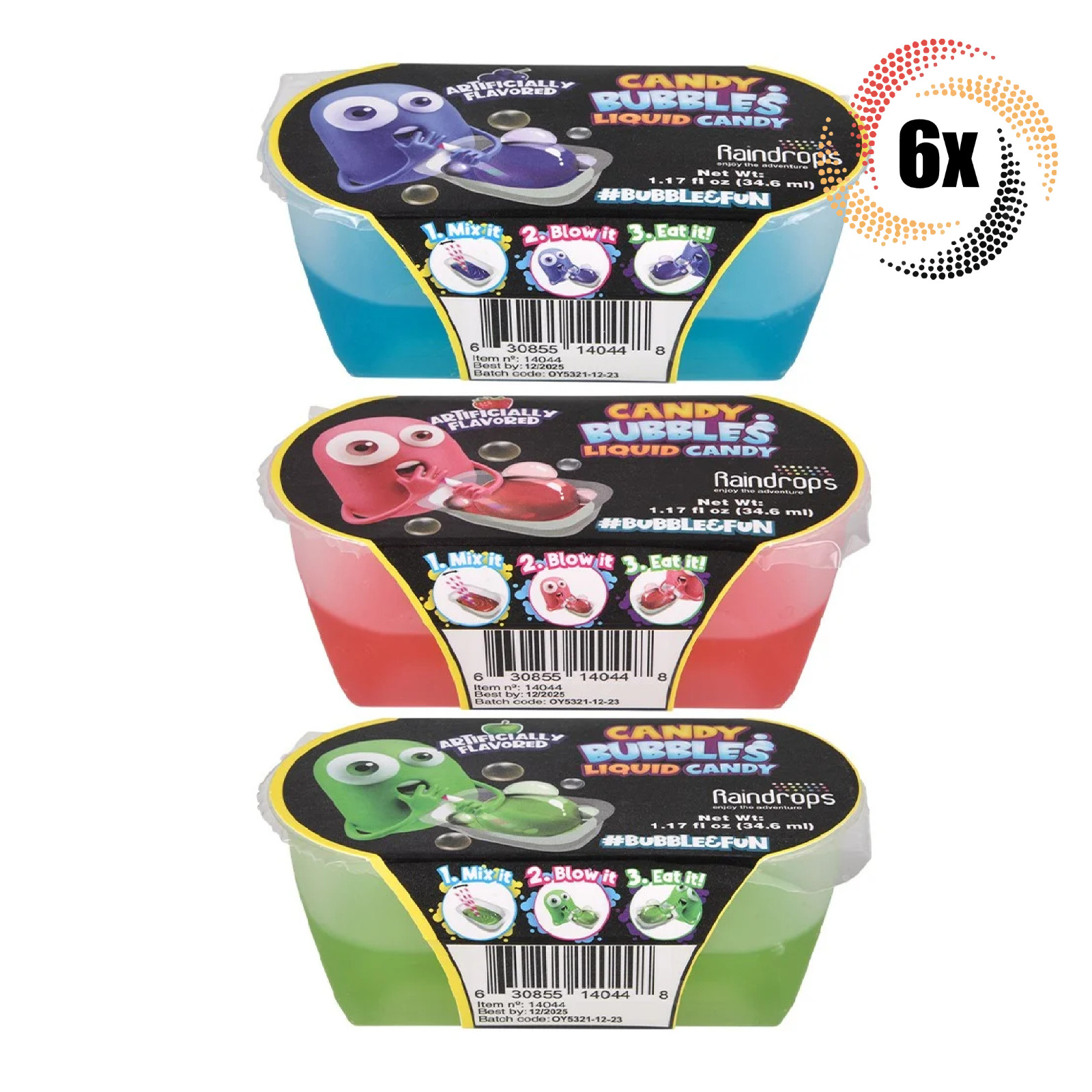 6 упаковок жидких конфет Raindrops Candy Bubbles с различными вкусами 117 унции 4890₽