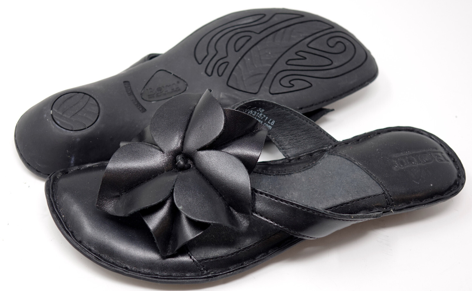 Новые женские босоножки-стринги из натуральной кожи в цветочек с открытым носком, размер 7, черные