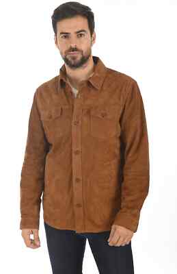 New Men Tan Suede Leather Shirt 100% Soft Lambskin Made To Measure Suede Shirt