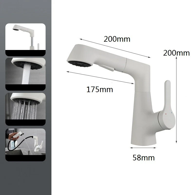 Sink Basin Tap Bathroom Pull Out Taps 360° Rotatable Faucet Kitchen Brass Faucet - Image 2 of 4