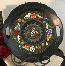 Hand painted Wooden Tole-Ware tray 1900-1940, Directoire Multi-Col