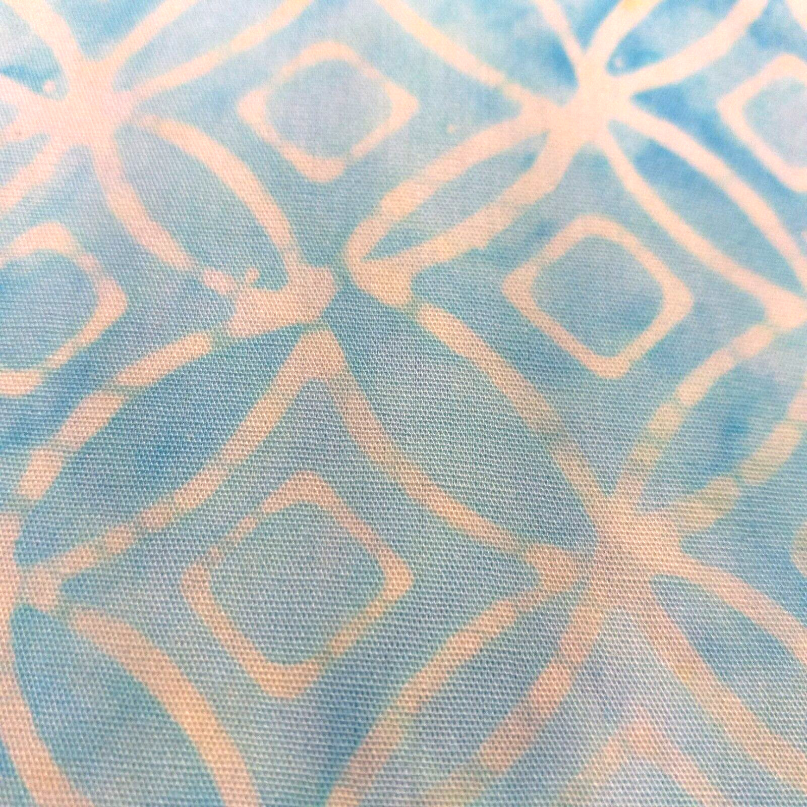 Aqua Blue Cream Geometric True Batik Reversible Quilt Cotton 1 Yard