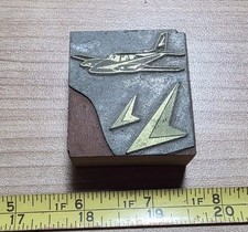 Vintage Letterpress Printing Block Airplane Advertising Logo 