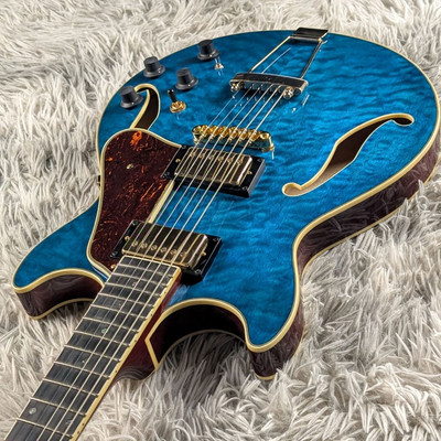 Ibanez AMH90QM TBL Translucent Blue electric guitar with gig bag