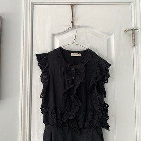 Stevie May Black Eyelet Lace Ruffle Jumpsuit Sleeveless Belted Boho Womens S