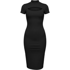 Fashion Nova Bodycon Dress Womens Small Black Excellent Cutout Mock Neck Midi