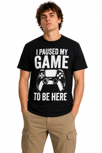 Brand New I Paused My Game To Be Here Black Graphic T-Shirt S-M & 3XL - product listing photo