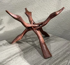 Wooden 3 Legged Tripod Folding Bowl Stand Hand Carved Vintage