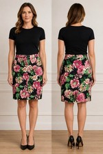Talbots Floral Pencil Skirt Size 8 Navy Pink Green Career Garden Party