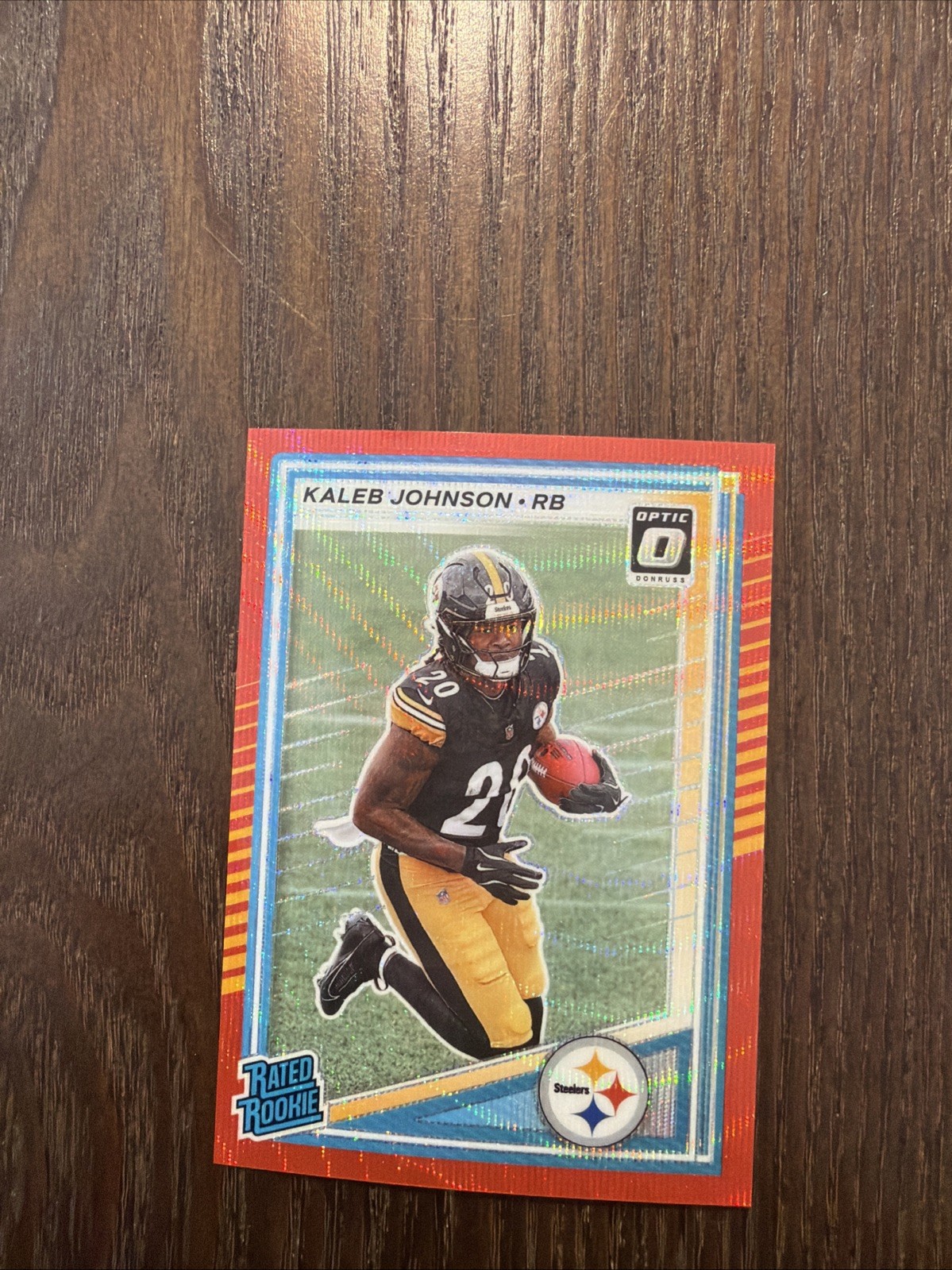 2025 Donruss Rated Rookie Kaleb Johnson #322 Optic Preview Red Wave Prizm (RC)