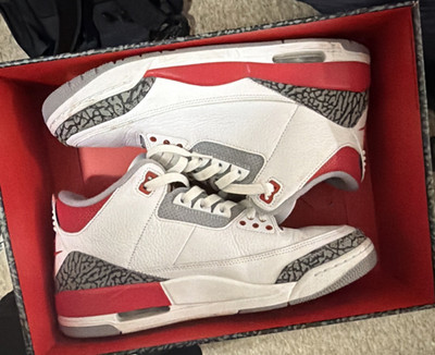 Nike Air Jordan 3 DN3707-160 Mens OG Fire Red White Low Top Lace Up Shoes Size 9 Nike Air Jordan 3 Fire Red Retro OG 2022 White Cement Grey  main image 4
