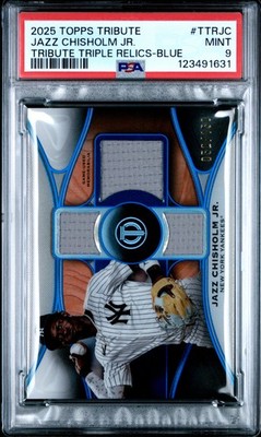 2025 TOPPS TRIBUTE TRIBUTE TRIPLE RELICS BLUE JAZZ CHISHOLM JR. 52/150 PSA 9