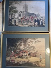 Pair Antique 1831 Georgian Era Aquatint Etchings. DEATH & BURIAL OF TOM MOODY