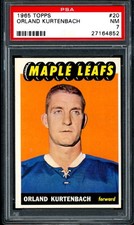 1965-66 TOPPS HOCKEY NHL #20 Orland Kurtenbach PSA 7 NM Toronto Maple Leafs Card