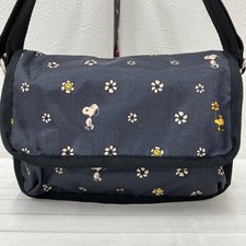 LeSportsac 8243 Snoopy Peanuts Woodstock Shoulder Bag Black Floral Mini