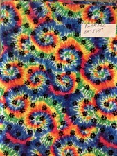 Flannel Fabric Blue With Tie Dye Swirls With Paws 33 X44