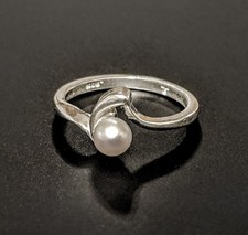 Genuine Natural Pearl Ring With Wave, Solid Sterling Silver, Size 7