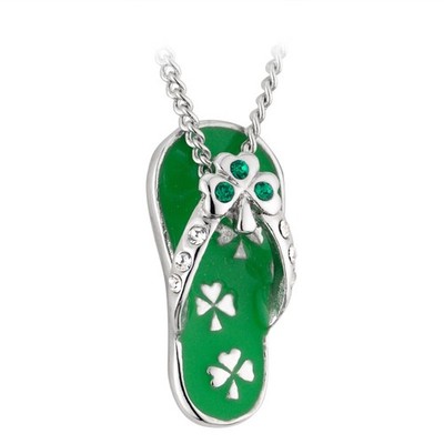 Solvar Shamrock Flip Flop Necklace Rhodium Plating, Enamel & Crystal