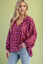 GIGIO Brown & Pink Long Sleeve Top