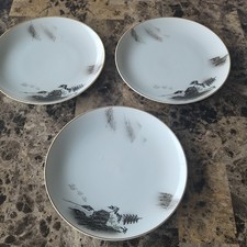 Fukagawa Arita Japan Set of 3 Plates, 7-1/2", Hand-painted, Pagoda Scene