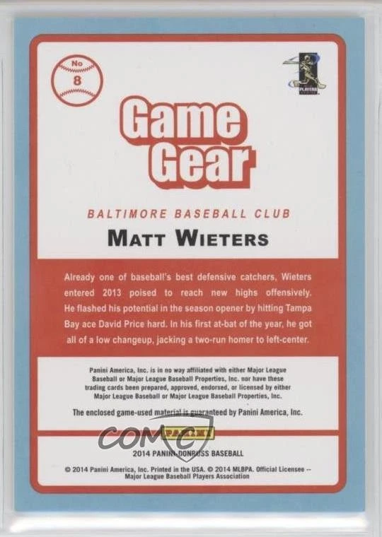 2014 Panini Donruss Game Gear Matt Wieters #8 - Image 2 of 2