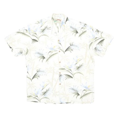 PARADISE FOUND Herren Hemd Weiß & Grün Floral Viskose Kurzarm L Urlaub Strand