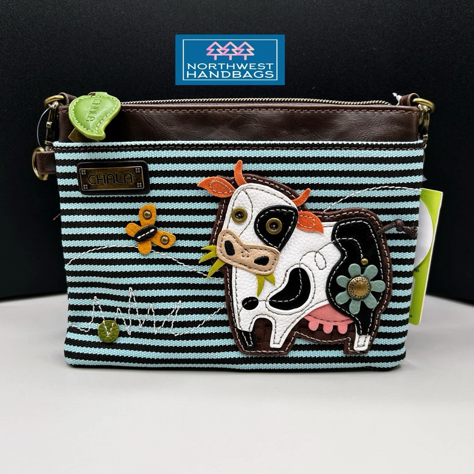 COW FARM MINI CROSSBODY PURSE BAG STRIPED CHALA
