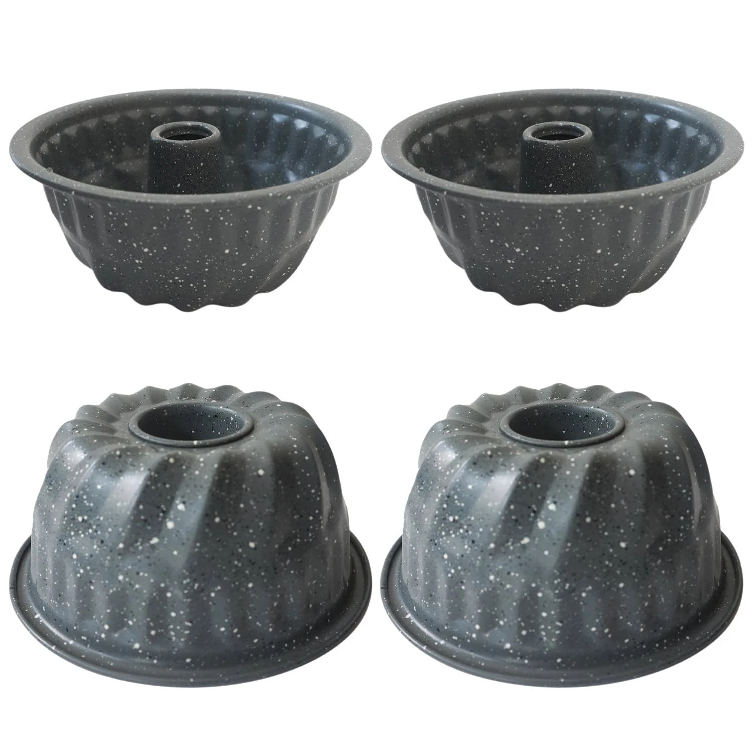 4PCS Small Fluted Cake Pan, Mini Tube Pan, Nonstick Fluted Tube Cake Molds, C...